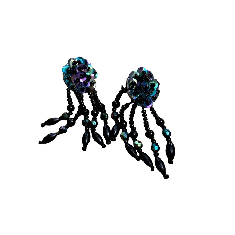 Earrings | Sequence String Peacock Colors Purple Blue